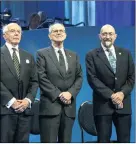  ?? PICTURE: THOMAS BRUN/NTB SCANPIX ?? Ian Drever (standing in for his brother Ronald), Rainer Weiss and Kip Thorne receive the Kavli Prize in Norway earlier this month.