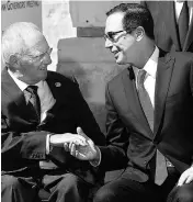  ?? REUTERS ?? Wolfgang Schaeuble, Germany’s Minister of Finance (left) with US Treasury Secretary Steven Mnuchin at the G7 summit