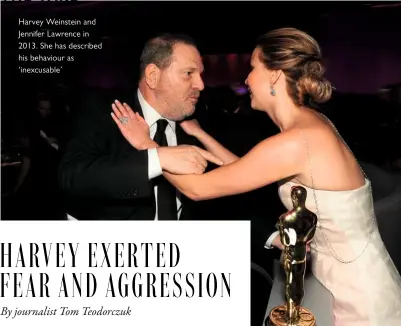  ??  ?? Harvey Weinstein and Jennifer Lawrence in 2013. She has described his behaviour as ‘inexcusabl­e’