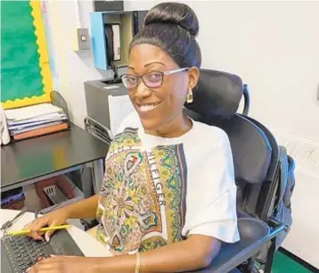  ?? COURTESY OF DAYNIAH MANDERSON ?? Bronx English teacher Dayniah Manderson says she sometimes has to abstain from using rest room for 12 hours or more because her school building doesn’t have facilities that can accommodat­e her wheelchair.