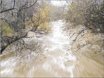  ?? AP PHOTO/NIC COURY ?? The Carmel River flows heavily after recent rains in Carmel Valley, Calif., on Jan. 9.