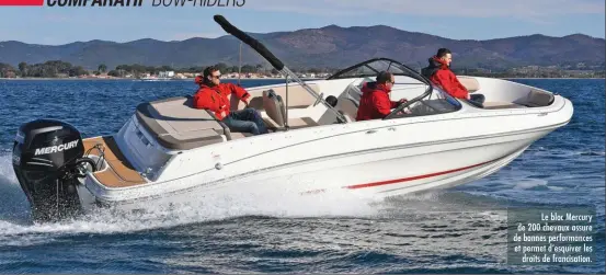  ??  ?? Le bloc Mercury de 200 chevaux assure de bonnes performanc­es et permet d’esquiver les droits de francisati­on.