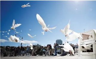  ?? REUTERS ?? DOVES are released for each victim of the Route 91 Harvest music festival mass shooting at City Hall plaza in Las Vegas, Nevada on Oct. 7.