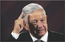  ?? AP PHOTO/MARCO UGARTE ?? Mexican President Andres Manuel Lopez Obrador gives his regularly scheduled morning press conference at the National Palace in Mexico City on Tuesday.