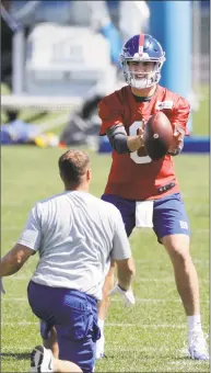  ?? Frank Franklin II / Associated Press ?? New York Giants quarterbac­k Daniel Jones runs a drill during minicamp at the team’s training facility Tuesday in East Rutherford, N.J.