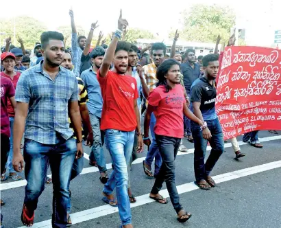  ??  ?? A student protest in Colombo this week.. Pic by Eshan Fernando.