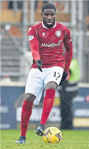  ?? ?? TRANSITION: Striker Michael Bakare is relishing the challenge of Scottish football.