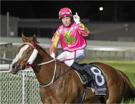  ??  ?? IN FORM: Jockey Josh Oliver continued on his winning way with wins aboard Molly's Rocking and Bogey Man at Saturday’sClifford Park meeting.