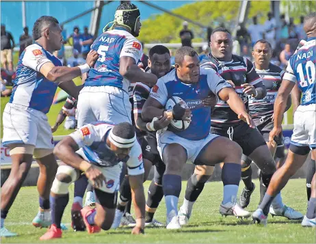  ?? Picture: JONACANI LALAKOBAU ?? Nadi’s Maikeli Sivo on attack against Naitasiri during the 2023 Skipper Cup second semi-final match at the HFC Bank Stadium in Suva. Nadi will face Ba and Lautoka in a pre-season clash tomorrow.