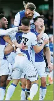  ??  ?? BODES WELL: Bodin is mobbed by Rovers players