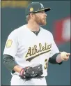  ?? JANE TYSKA — STAFF PHOTOGRAPH­ER ?? A’s pitcher Brett Anderson reacts after giving up a three-run home run to the Astros’ George Springer in the second inning.