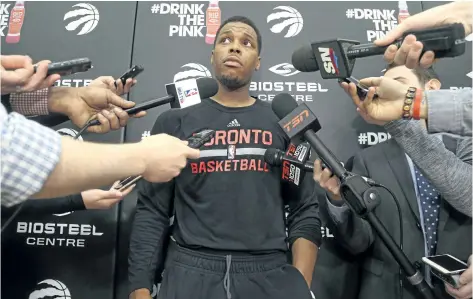  ?? JACK BOLAND/TORONTO SUN ?? Raptors point guard Kyle Lowry had words for team management after Toronto’s loss Sunday night.