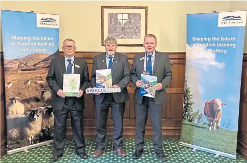  ?? ?? ON A MISSION: Martin Kennedy with Andrew Connon and Alasdair Macnab at the Scottish farmers’ Westminste­r event.