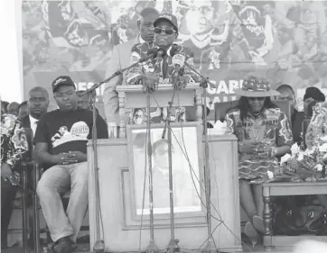  ??  ?? President Mugabe addresses youths during the Presidenti­al youth interface rally at Somhlolo Stadium in Lupane, recently