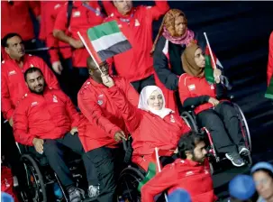  ?? Reuters file ?? making THe Uae proUd: Athletes from the UAE took part in the opening ceremony of Paralympic­s in Rio de Janeiro, Brazil. The UAE squad, which consisted of 18 members, won seven medals. —