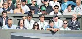  ?? ?? Team Raducanu: (from left on front row) Tom Cornish (osteopath), Jane O’donoghue (friend), Renee Zhang (mother), Chris Helliar (agent) and Iain Bates (LTA head of women’s tennis)