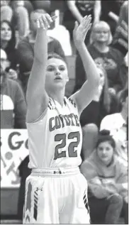  ?? Barb Miller ?? Above, Senior Macy Miller follows her shot against a Jets defender. She scored 3 points and added 2 rebounds.