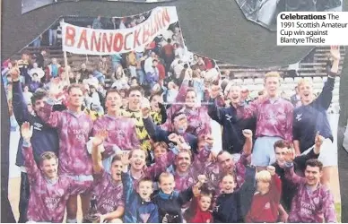  ??  ?? Celebratio­ns The 1991 Scottish Amateur Cup win against Blantyre Thistle Extra time The team which won the West of Scotland Cup in 2008 against Aitkenhead Thistle, both goals in the 2-0 victory coming after the game was goalless at 90 minutes