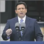  ?? AP PHOTO/LYNNE SLADKY ?? FLORIDA GOV. RON DESANTIS speaks after being sworn in to begin his second term outside the Old Capitol Jan. 3in Tallahasse­e, Fla.