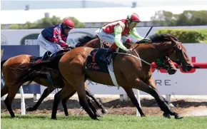  ?? TRISH DUNELL ?? Julius and rider Jason Waddell score at Te Rapa yesterday.