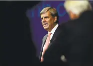  ?? Sarah Gordon / Associated Press file photo ?? Republican Bob Stefanowsk­i speaks as he meets Democrat Ned Lamont in the first gubernator­ial debate of the campaign between the two candidates at the Garde Arts Center on Sept. 12 in New London.