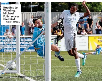  ?? ACTION IMAGES ?? Heading to Wembley: Michael Folivi scores the third