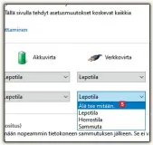  ??  ?? Etsi kohta Kun suljen kannen 4
ja valitse sitten Verkkovirt­akohdan valikosta Älä tee mitään . 5
Sitten sylimikron kannen voi sulkea, eikä se siirry lepotilaan.