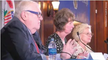  ??  ?? Attorney Robert Bennett, former FBI official Kathleen McChesney and Illinois Supreme Court Justice Anne Burke participat­ed in a panel put on by the City Club of Chicago on the abuse crisis in the Catholic Church.