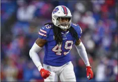  ?? ADRIAN KRAUS - THE ASSOCIATED PRESS ?? FILE - In this Nov. 24, 2019, file photo, Buffalo Bills middle linebacker Tremaine Edmunds (49) prepares for the snap against the Denver Broncos during the fourth quarter of an NFL football game, in Orchard Park, N.Y.