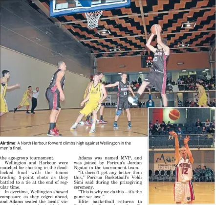  ??  ?? Air time: A North Harbour forward climbs high against Wellington in the men’s final. Fine form: Porirua’s Josie Stockill was a star attraction at the tournament. She will play basketball for a US college next year.