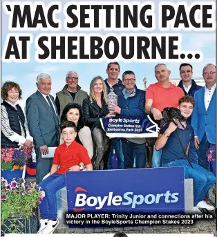  ?? ?? MAJOR PLAYER: Trinity Junior and connection­s after his victory in the BoyleSport­s Champion Stakes 2023