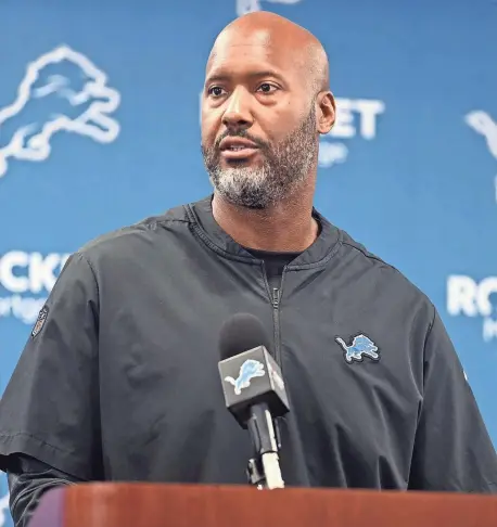  ?? KIRTHMON F. DOZIER/DETROIT FREE PRESS ?? Lions general manager Brad Holmes speaks to the media on Tuesday in Allen Park.