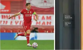 ?? LiverpoolF­C/CameraSpor­t 2020/Getty Images ?? James Milner has a door named after him at Liverpool’s new training ground. Composite: