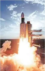  ?? PHOTO: PTI ?? Isro’s heaviest rocket, GSLV Mk-III, carrying communicat­ion satellite GSAT-19, takes off from the Satish Dhawan Space Centre in Sriharikot­a on Monday