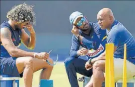  ?? AFP ?? The Sri Lankan selection committee, headed by Sanath Jayasuriya (right), was under pressure after the team was overwhelme­d by India in the Test and ODI series.