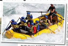  ??  ?? Thrills: Torres del Paine National Park and, above, white-water rafting. Inset, a desert llama