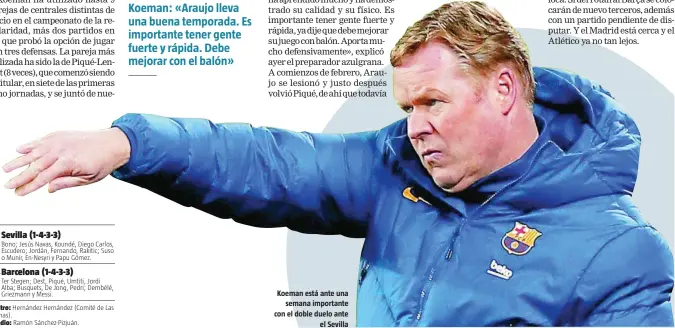  ?? REUTERS ?? Koeman está ante una semana importante con el doble duelo ante el Sevilla