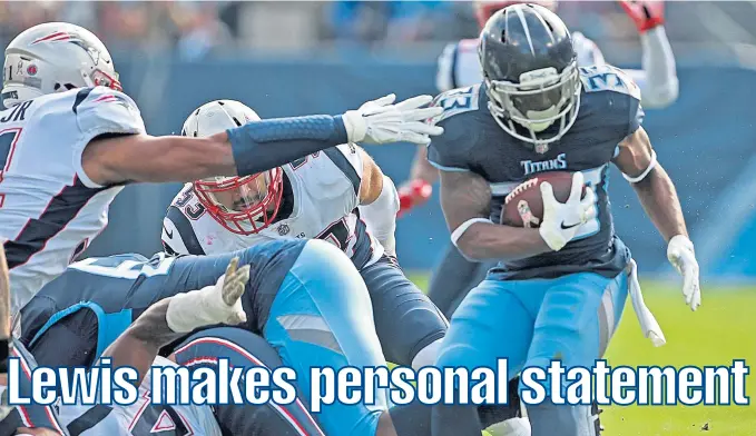  ?? MATT STONE / BOSTON HERALD ?? OUT OF REACH: Titans running back Dion Lewis breaks away from his former teammates during yesterday’s game.