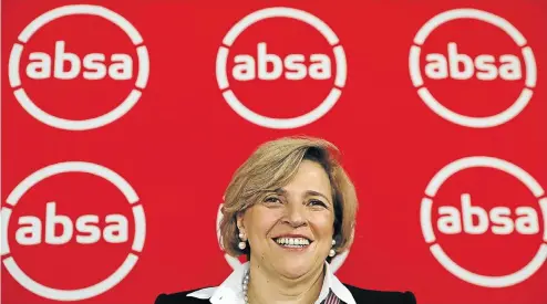  ?? Picture: Alon Skuy ?? CEO Maria Ramos launches the rebranding of Absa at the JSE.