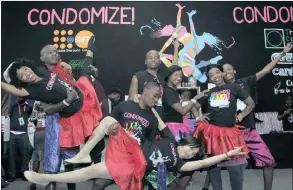  ??  ?? EDUCATE: Sending a strong message - the Condomize dance team.