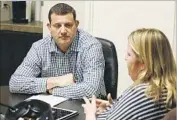  ?? Gary Kazanjian For The Times ?? REP. DAVID VALADAO meets Jennifer Fraser in a series of one-on-one constituen­t meetings Monday.