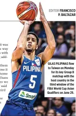  ??  ?? GILAS PILIPINAS flew to Taiwan on Monday for its key Group B matchup with the host country in the third window of the FIBA World Cup Asian Qualifiers on June 29.