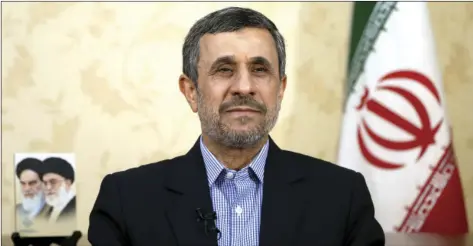  ?? AP PHOTO/EBRAHIM NOROOZI ?? Former Iranian President Mahmoud Ahmadineja­d gives an interview to The Associated Press at his office, in Tehran, Iran on Saturday. Former Iranian President Mahmoud Ahmadineja­d says he does not view recent U.S. missile strikes on ally Syria as a...