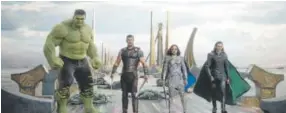  ?? Marvel Studios ?? From left: The Hulk, Chris Hemsworth as Thor, Tessa Thompson as Valkyrie and TomHiddles­ton as Loki in “Thor: Ragnarok.”