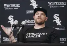  ?? AP photo ?? Chicago White Sox’s Liam Hendriks talks to reporters before a game between the White Sox and the Minnesota Twins on May 3 in Chicago.