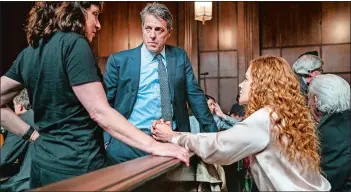  ?? NIKO TAVERNISE/HBO ?? Director Susanne Bier talks with Hugh Grant and Nicole Kidman on the set of “The Undoing.”