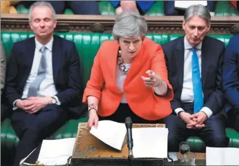  ?? JESSICA TAYLOR / UK PARLIAMENT VIA AFP ?? British Prime Minister Theresa May speaks at the start of a debate on the second vote on the government’s Brexit deal in London on Tuesday.