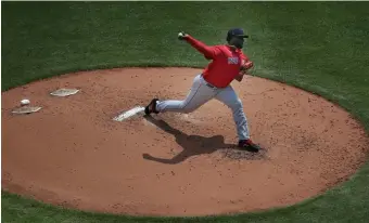  ??  ?? BRING THE HEAT: Domingo Tapia delivers a pitch during Monday’s intrasquad scrimmage at Fenway Park on Monday.