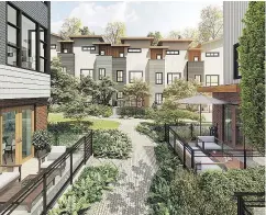  ??  ?? Amenities will include landscaped areas where residents can socialize, as shown in this artist’s rendering.