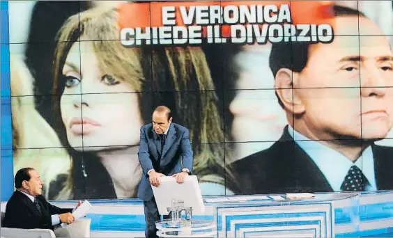  ?? TIZIANA FABI / AFP ?? Ruptura televisada. Berlusconi, entonces primer ministro
italiano, entrevista­do en el programa Porta a porta sobre
su divorcio, en el 2009